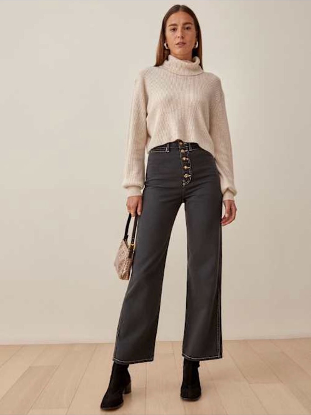 Reformation Lexi High Rise Wide Leg Jeans 27 NWOT Washed Black Button Fly USA